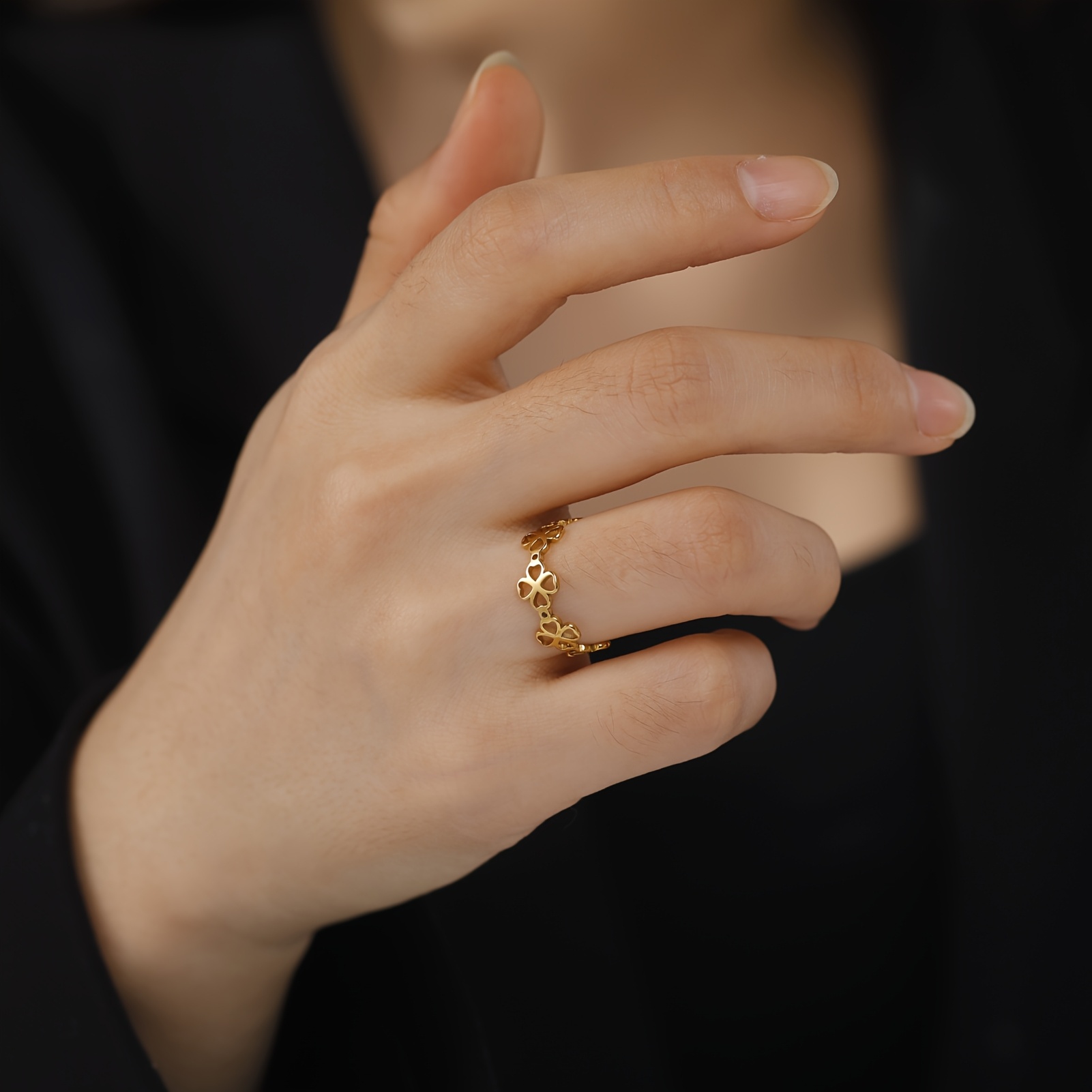 Women's Infinite Loop Clover Stainless Steel Ring, Lucky Four-Leaf